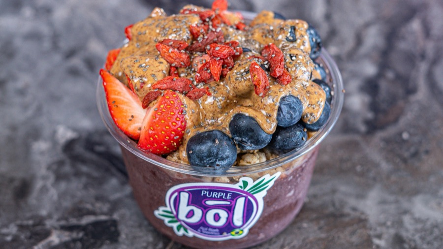 Berry Bliss açaí bowl with fresh berries and granola at Purple Bōl Sarasota
